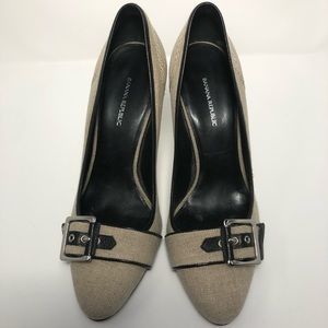 Canvas and navy blue heels